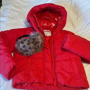 Red Puffer Jacket with Faux Fur Headband